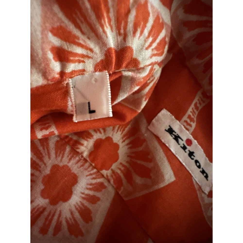 Kiton Napoli Shirt Men 16.5 Orange Geometric Sunburst Hand Tailored Italy L READ - Picture 11 of 11